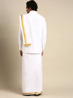Ramraj Cotton Mens Wedding Set White Regular Dhoti, Shirt & Towel