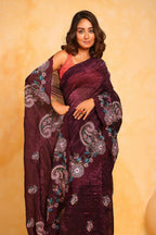 Vamsee Suhanisha Wine Korean Shimmer Silk Saree