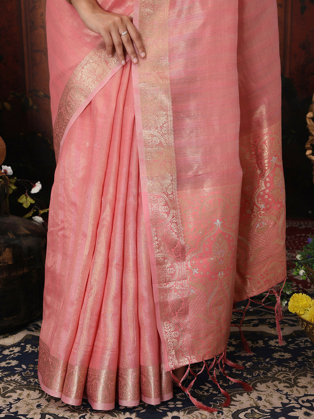 Shree Shyam Fashion Organza Pink Saree - Distacart