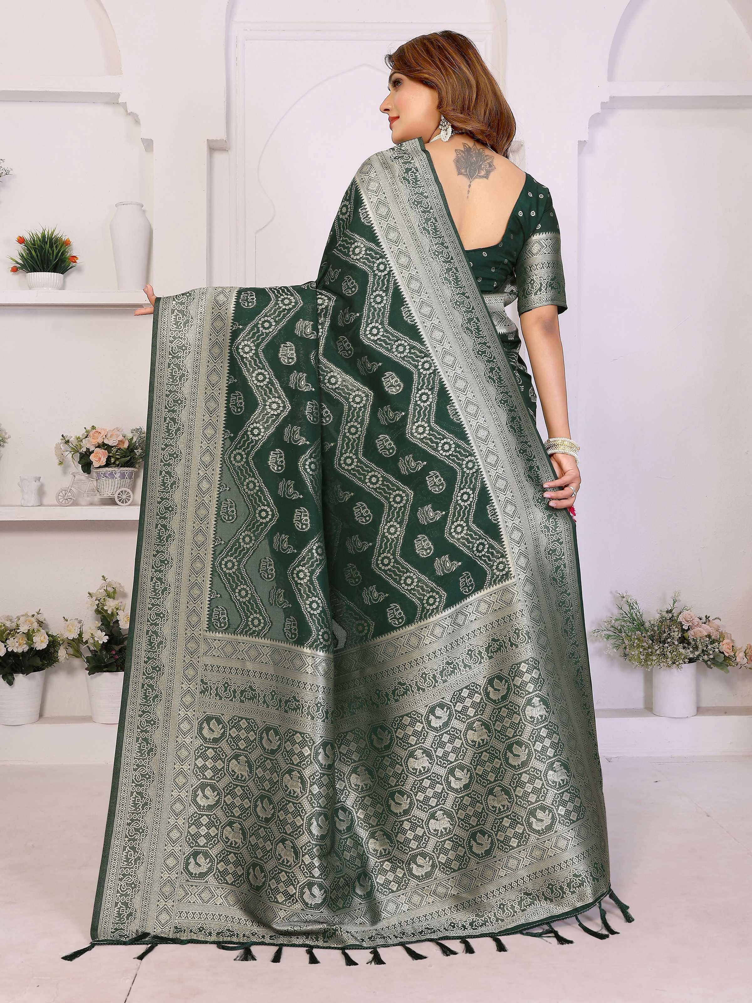 Aastha Fashion Green Georgette Silk Leheriya With Elegant Zari Weaving Saree - Distacart