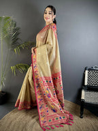 Joban Fashion Beige Zari Weaving Tissue Paithani Saree