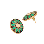 Nuyug 22K Gold Plated Circular Shaped Sea Green Enamelled Floral Motif Studs - Distacart