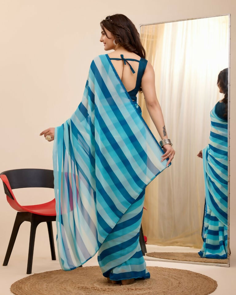 Blue Georgette Designer Printed Ready To Wear Saree - Ibiza