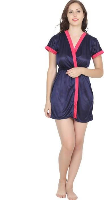 Ruhani HLSC Poly Satin Pink Navy Nighty Fits Bust (Ruhani-NT-03-FS)