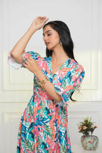 Myshka Women Multi Floral Polyester A-Line V-Neck Dress - Distacart