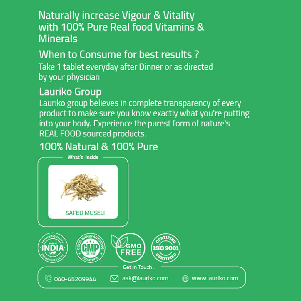 Laurik Perfomax Safed Musli, Ashwagandha, Gokhru Tablets | Supports Strength And Vitality - Distacart