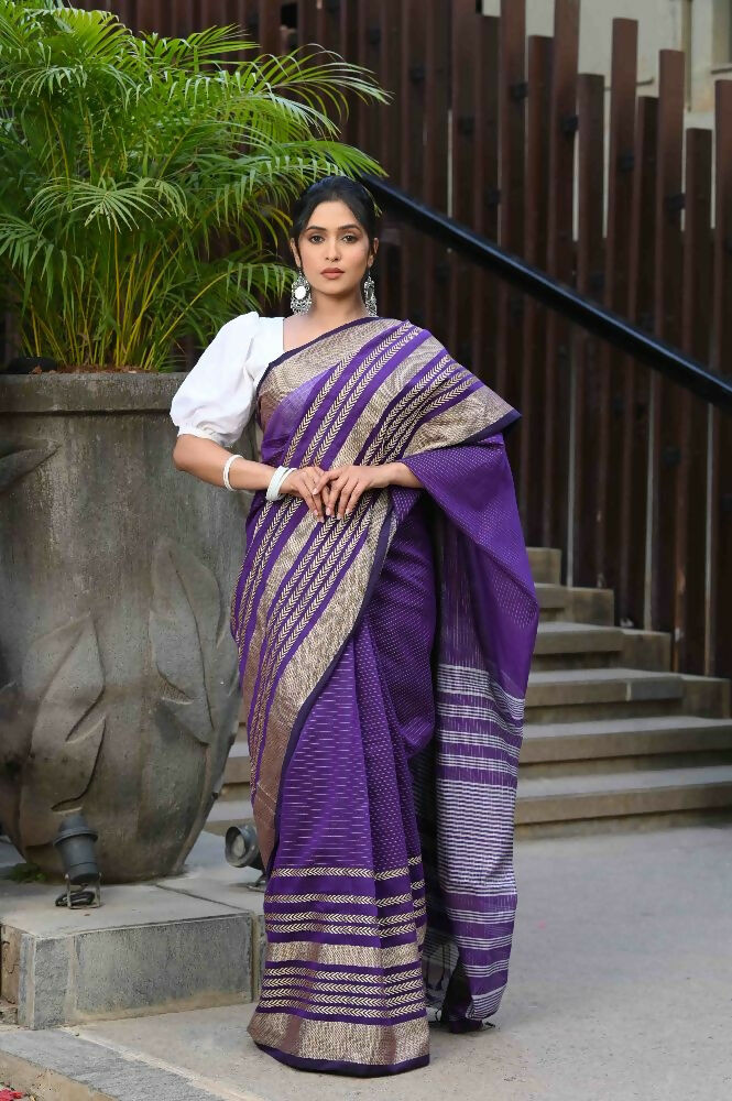 Beatitude Violet Cotton Handloom Saree
