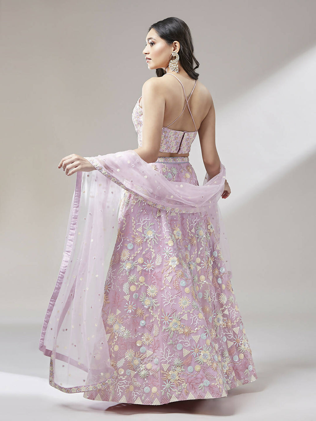 House of Panchhi Coral Net heavy Sequinse embroidery Lehenga choli & Dupatta