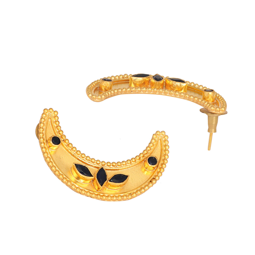 Nuyug 22K Gold-Plated Stone Studded Crescent Shaped Stud Earrings - Distacart