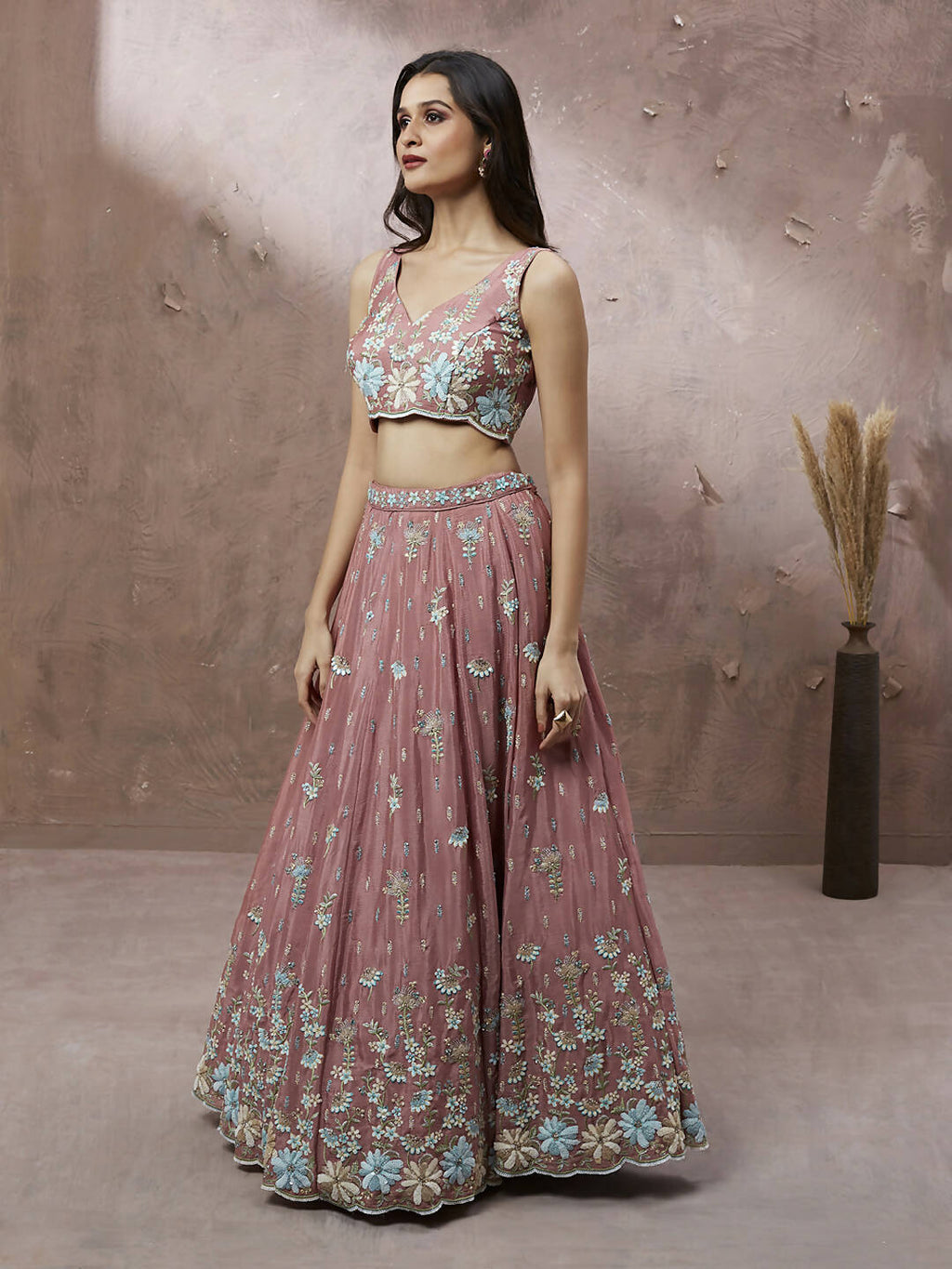 House of Panchhi Coral Pure Georgette Sequins with heavy Zarkan embroidery Lehenga choli & Dupatta
