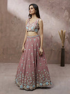 House of Panchhi Coral Pure Georgette Sequins with heavy Zarkan embroidery Lehenga choli & Dupatta