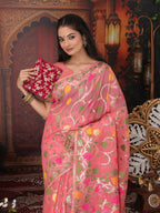 Shree Shyam Fashion Linen Cotton Pink Saree - Distacart