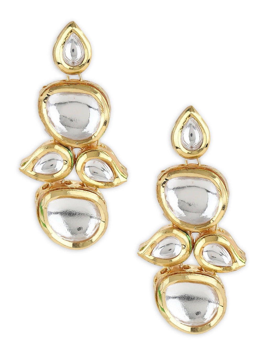 White Gold-Toned Contemporary Gold-Plated Drops Earrings - Ruby Raang - Distacart