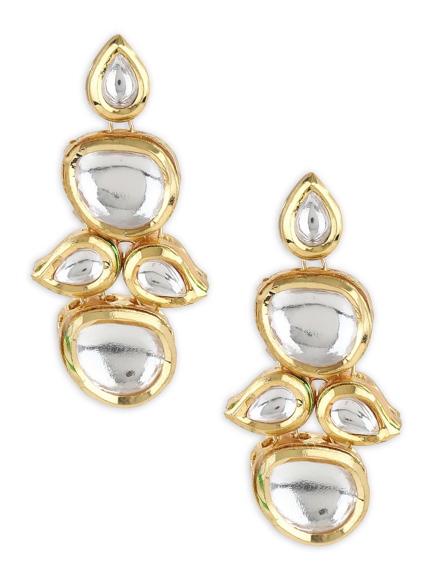 White Gold-Toned Contemporary Gold-Plated Drops Earrings - Ruby Raang - Distacart