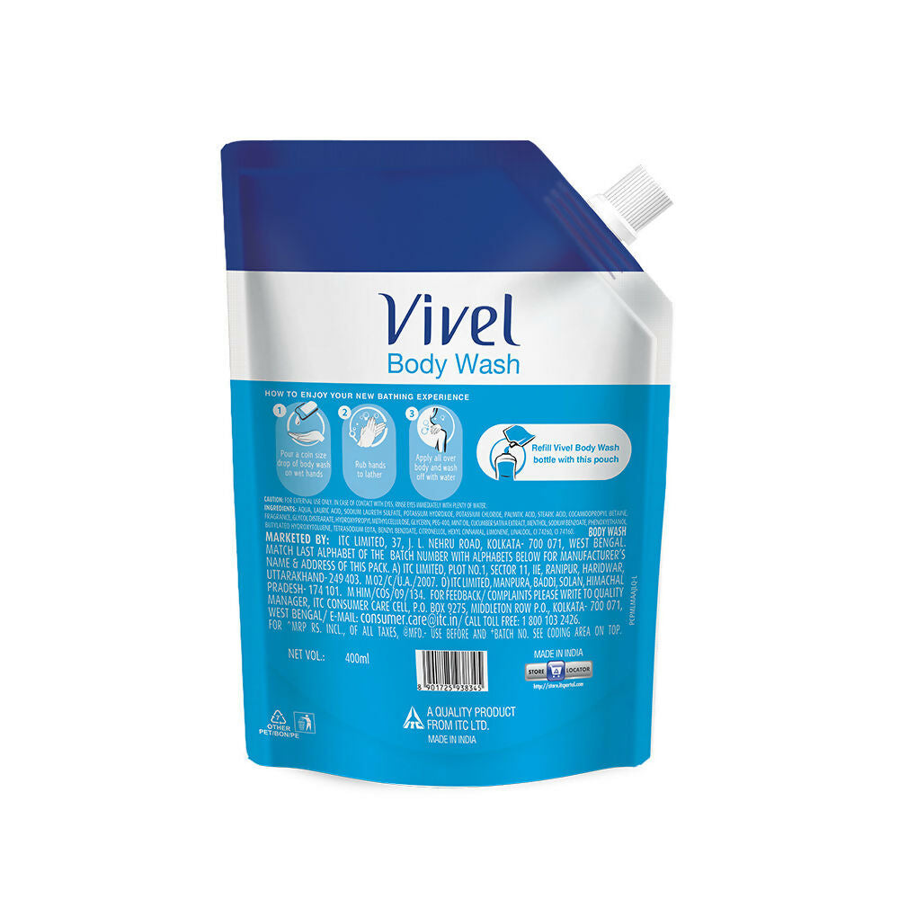 Vivel Cooling Body Wash Mint & Cucumber Moisturizing Shower Gel Supersaver Refill Pouch