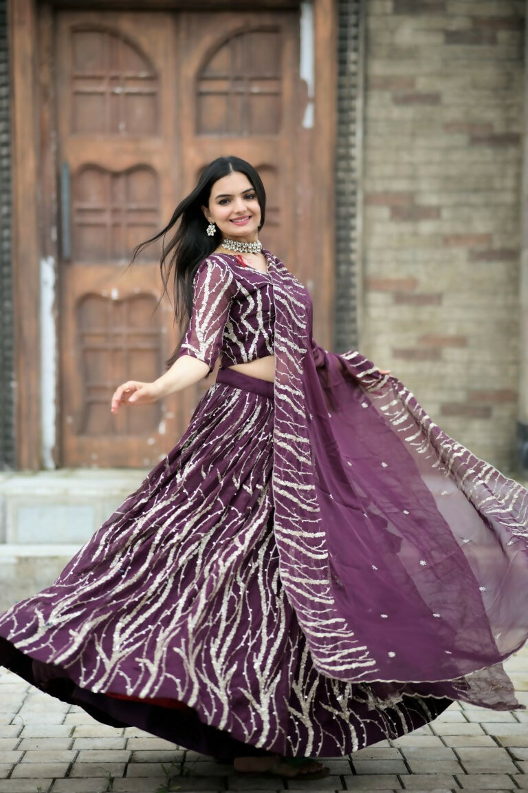 Vastranavya Enchanting Designer Tebby-Silk Lehenga Choli With Dupatta Set - Wine