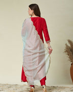 The52 Women's Beautiful Vichitra Fabric Embroidery Work Flared Anarkali Pant and Dupatta Set - Distacart