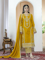 Teeya Creation Yellow Color Chinnon Silk Embroidery Work Fully Stitched Salwar Suit - Distacart