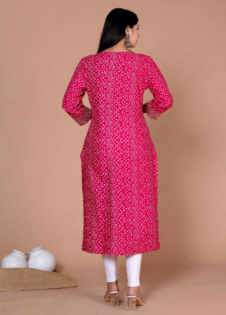 Miravan Women's Plus Size Pink Bandhani Pakistani Straight Kurti