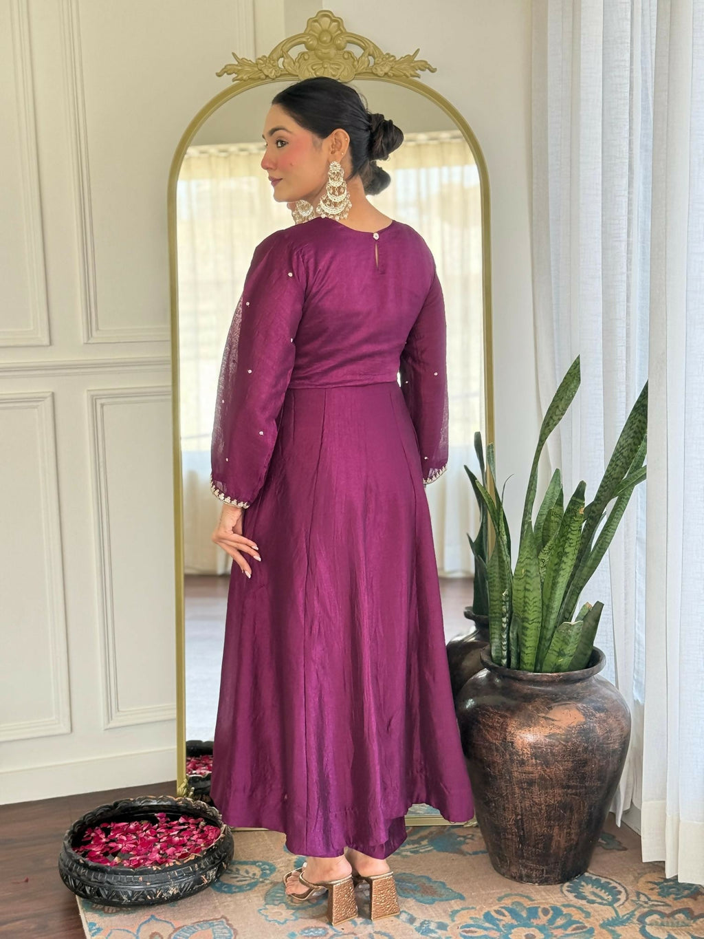 The52 Women's Beautiful Vichitra Silk Fabric Embroidery Work Flared Anarkali Pant and Dupatta Set - Distacart