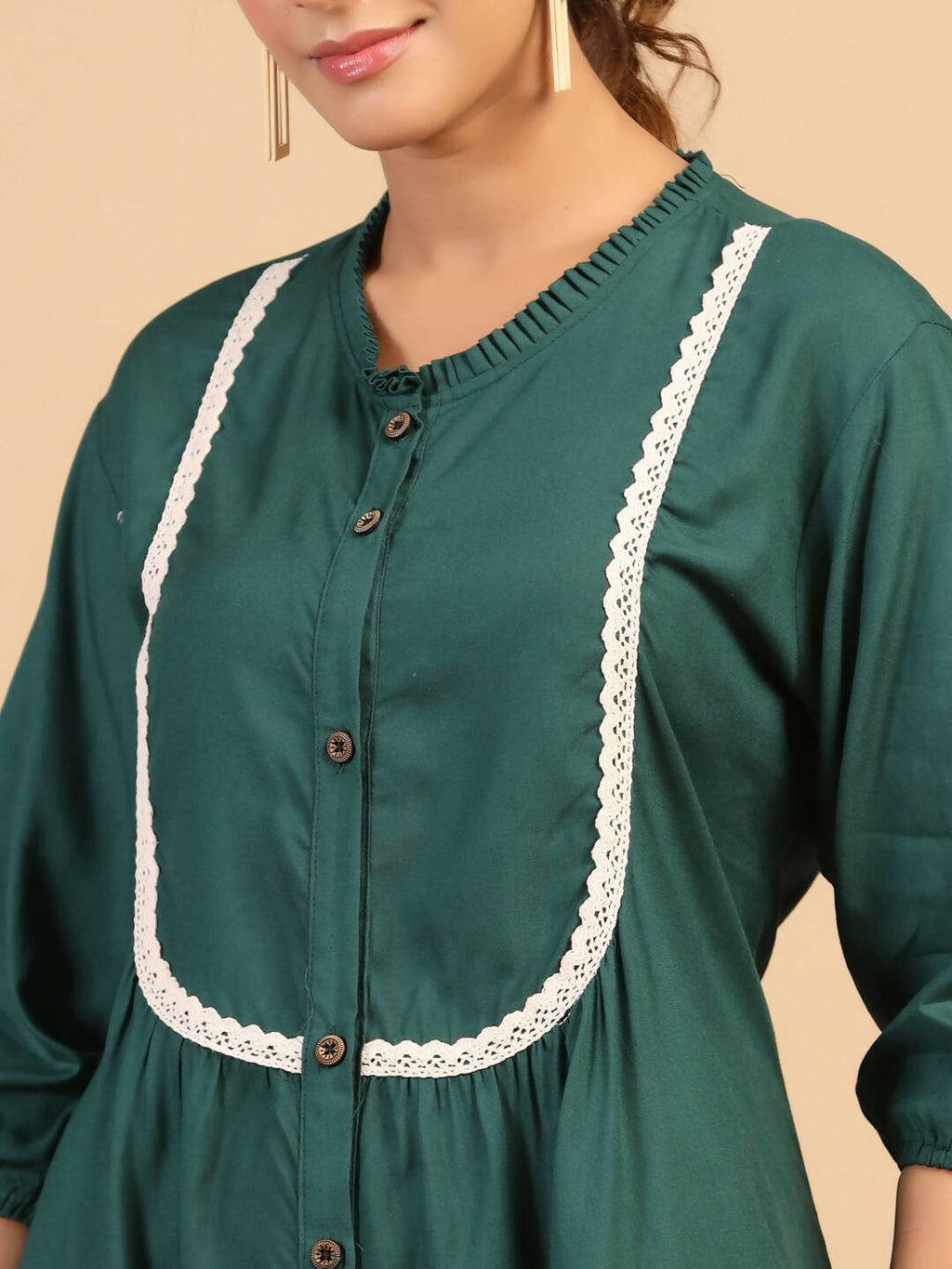 Womens Green Rayon Solid Top - Keeva