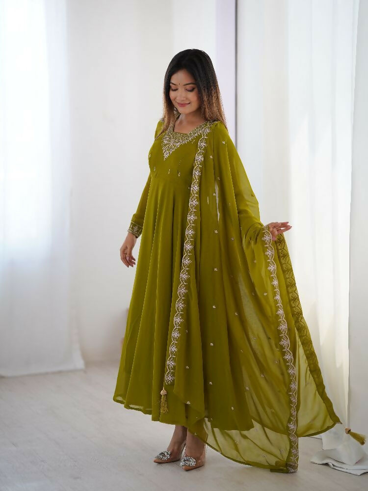 Joban Fashion Mehndi Kurta Set Georgette Sequence Embroidery Work - Distacart