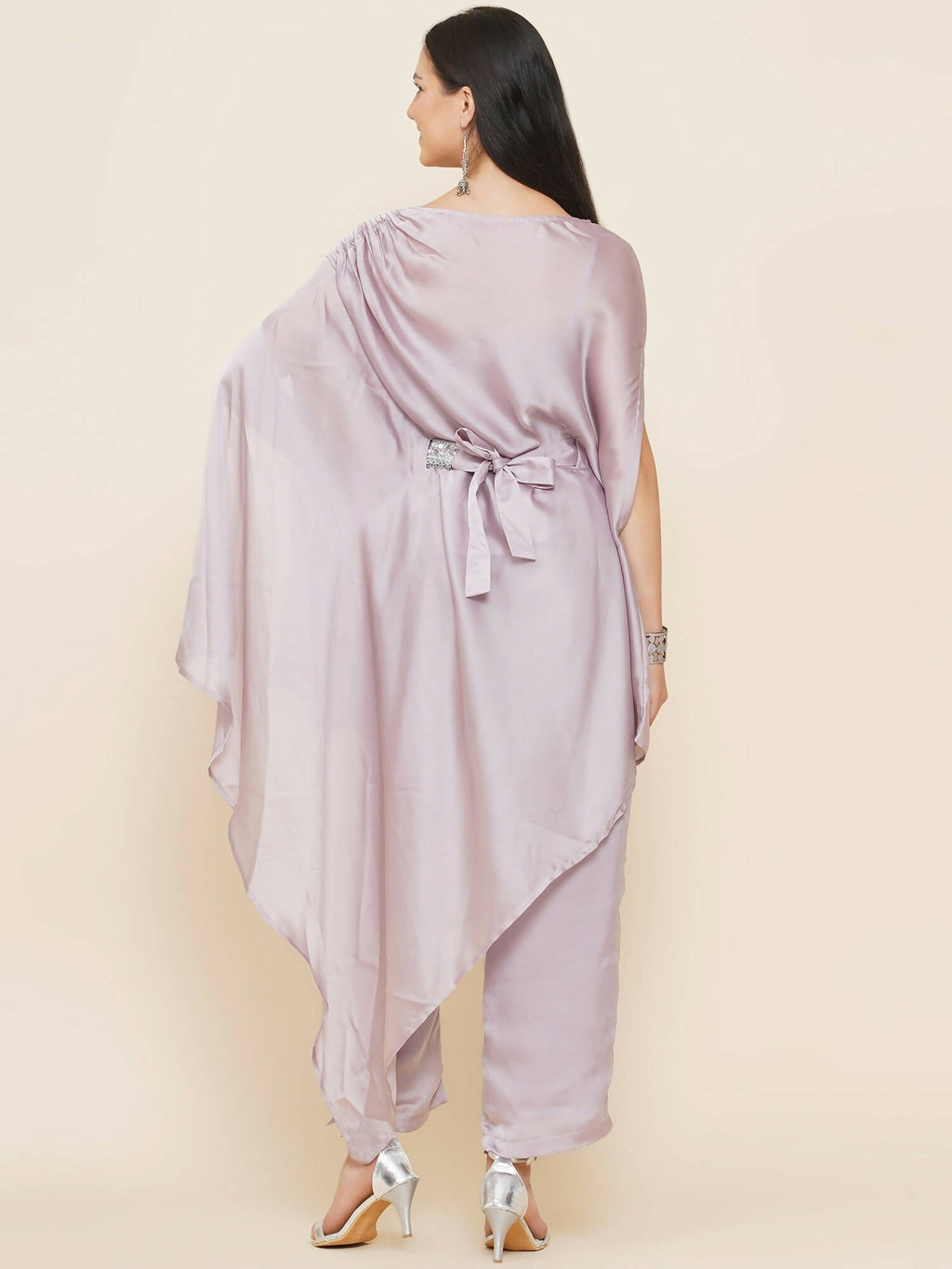 Women Republic Lavender Georgette Assymetical Kurta With Palazzo - Distacart