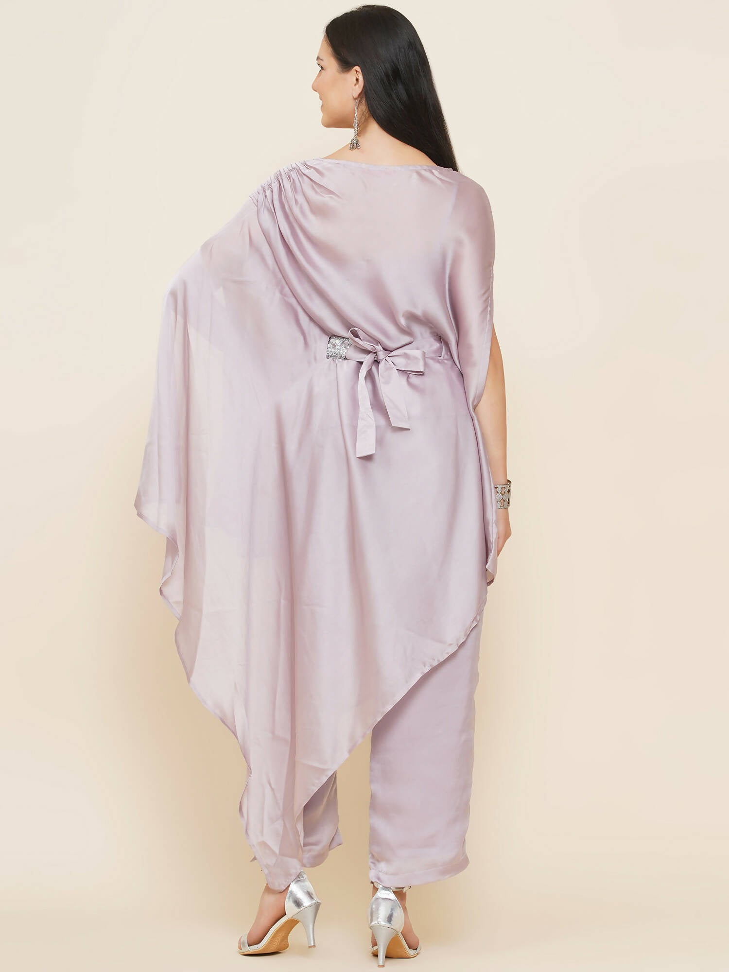 Women Republic Lavender Georgette Assymetical Kurta With Palazzo - Distacart