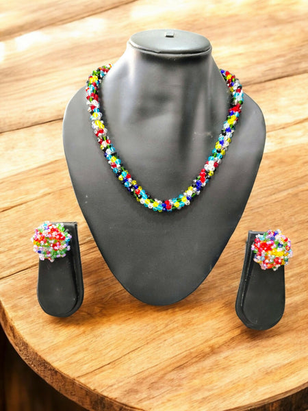 Inhanns Noor-E-Jalwa – Handmade Crystal Bead Necklace / Necklace With Earrings -Adjustable - Multi Colour