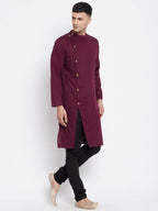 Even Apparels Maroon Pure Cotton Men's Sherwani Kurta With Asymetrical Cut - Distacart