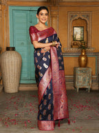 Shree Shyam Fashion Navy Blue Silk Saree - Distacart
