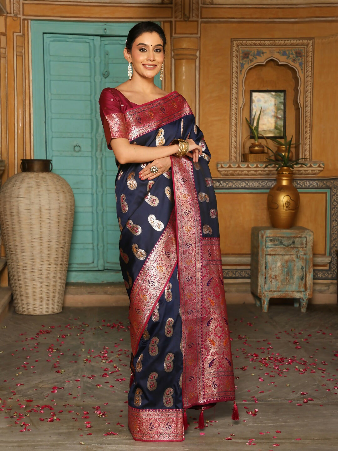 Shree Shyam Fashion Navy Blue Silk Saree - Distacart