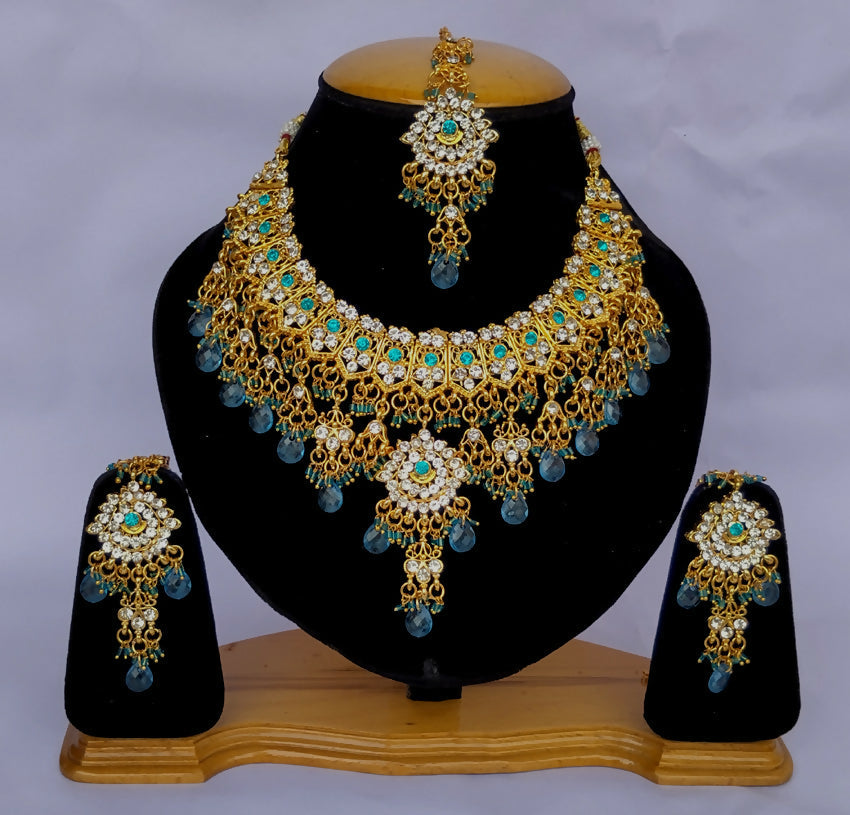 Joban Fashion Hand Made High Quality Gold Plated Base Metal Alloy Kundan Stone Studded Kundan Jewellery Set