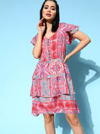 InWeave Women's Soft Pink Tiered Short Dress - Distacart