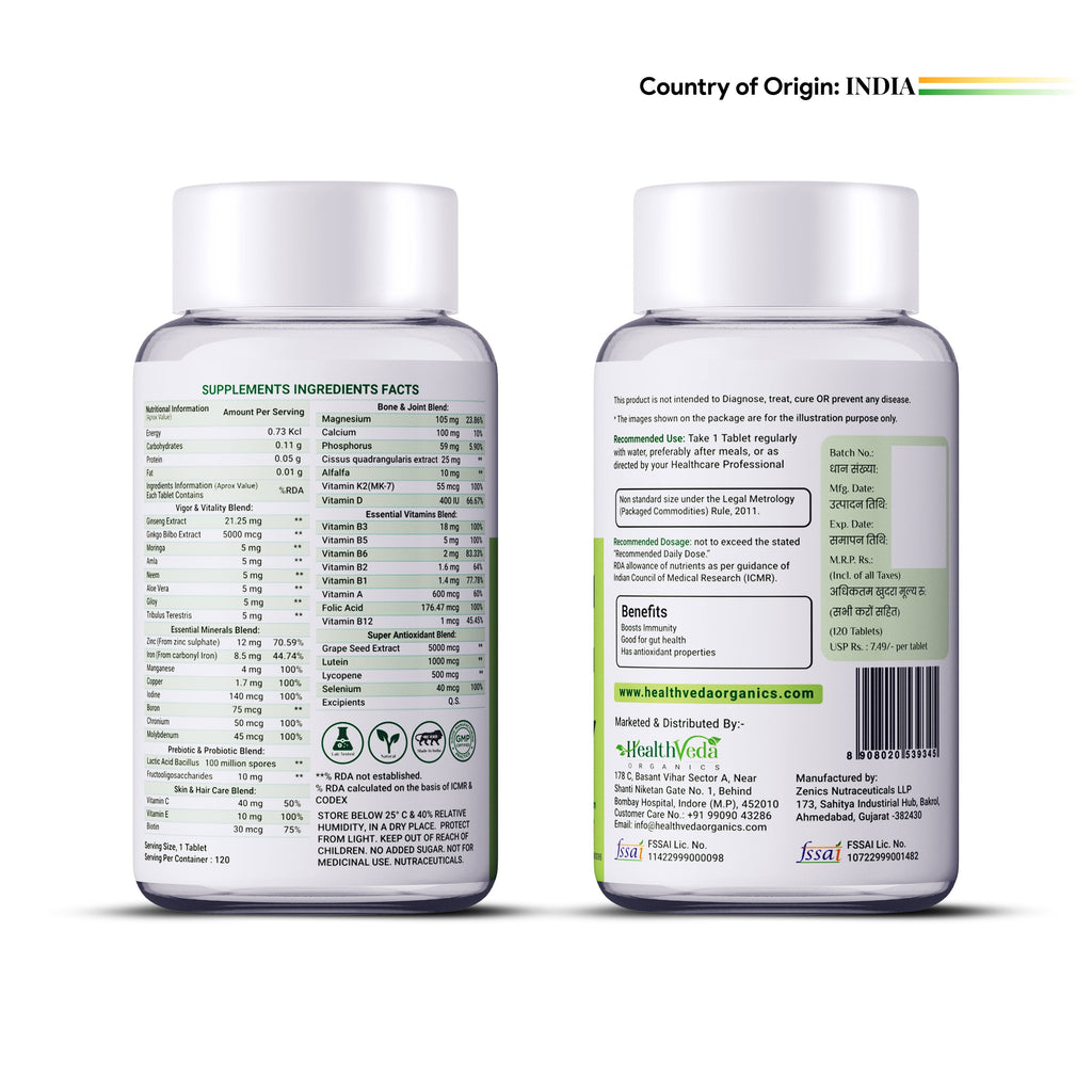 Health Veda Organics Multivitamin Tablets with Probiotics for both Men & Women - Distacart