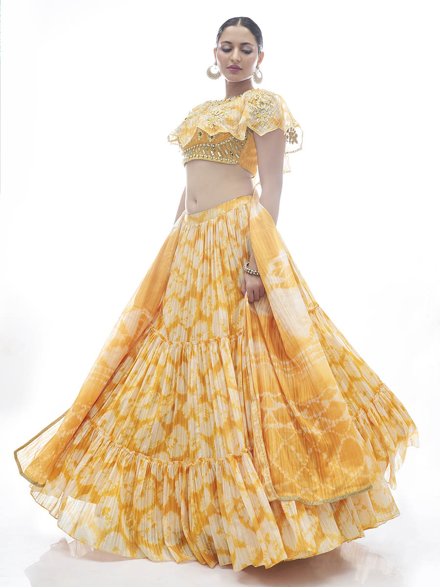 Myra Yellow Jaquard Embroidered Designer Lehenga