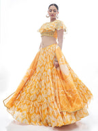 Myra Yellow Jaquard Embroidered Designer Lehenga