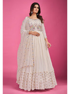 Myra White Pure Georgette Embroidered Gown - Distacart