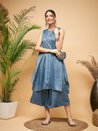 InWeave Women's Blue Lurex Short Pallazo Kurta Set