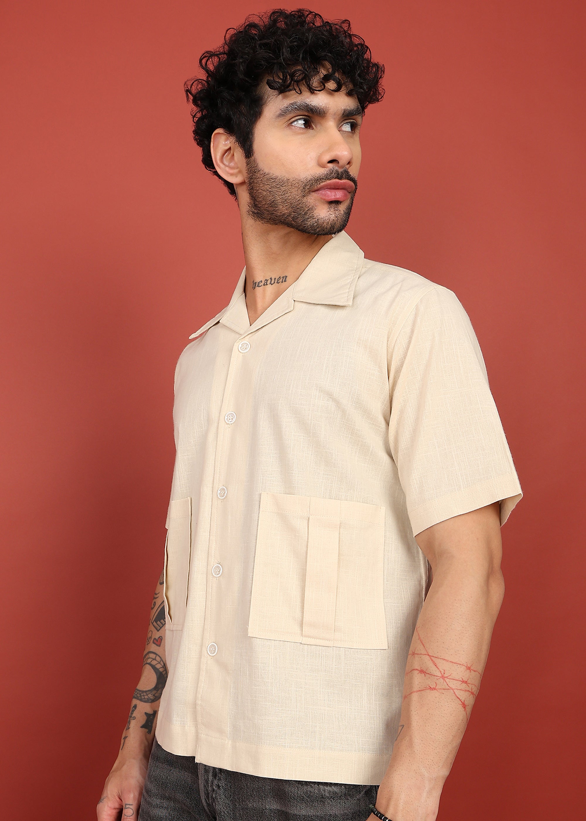 Fabmade Regular Fit Plain Shirt Otago - Beige