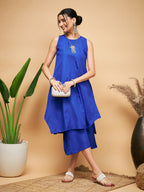 InWeave Women's Ink Blue Short Kurta Palazzo Set