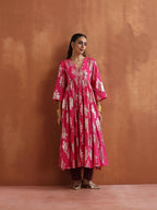 trueBrowns Pink Metallic Flared Anarkali Kurta Set - Distacart