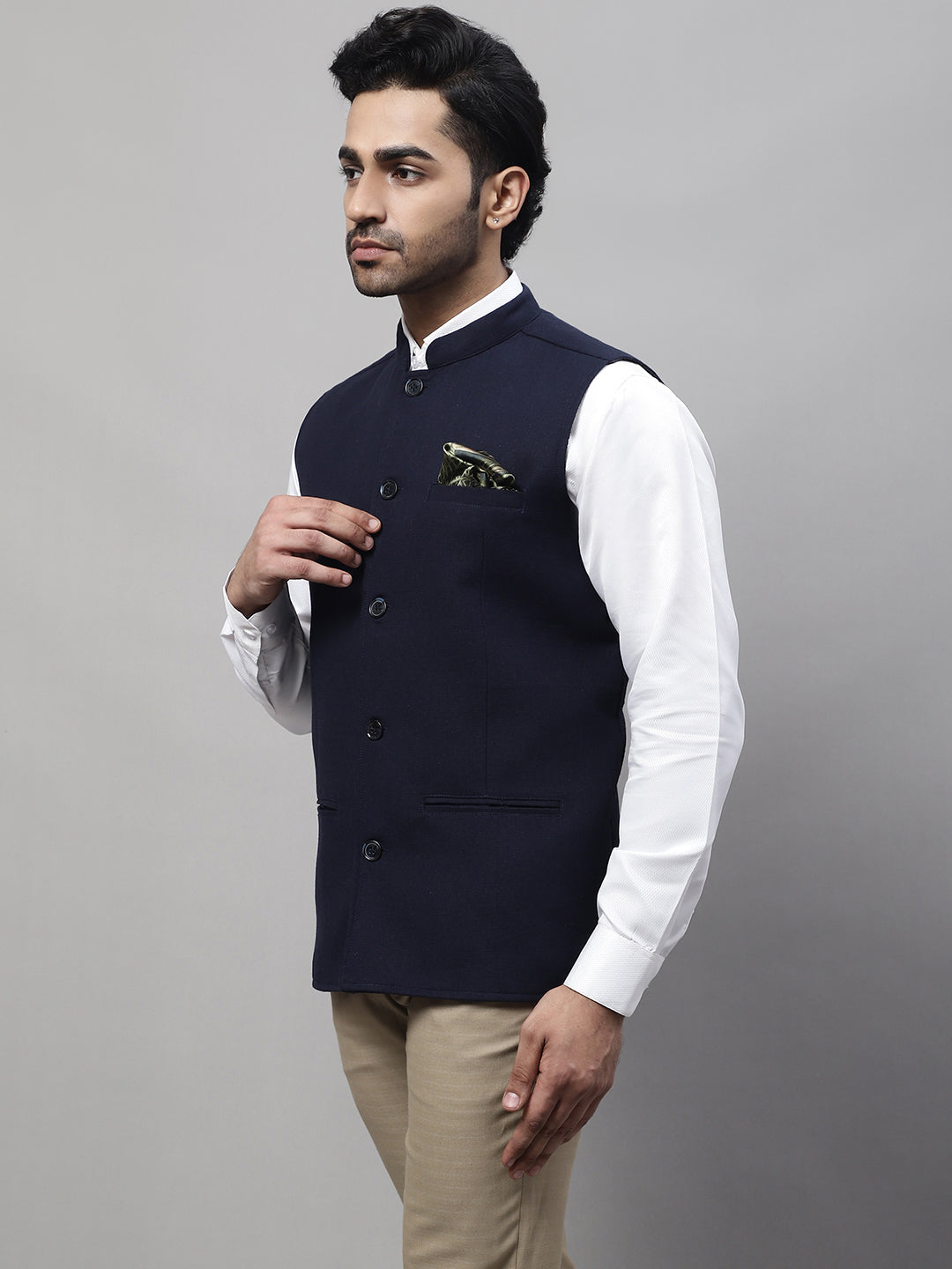 Even Apparels Men's Blue Pure Wool Nehru Jacket