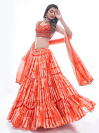 Myra Red Jaquard Embroidered Designer Lehenga - Distacart