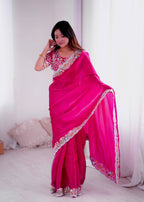 Lorenvalley Fashion Magenta Jimmy Choo with Embroidery Threads Codding & Sequins Work Saree with Blouse - Distacart