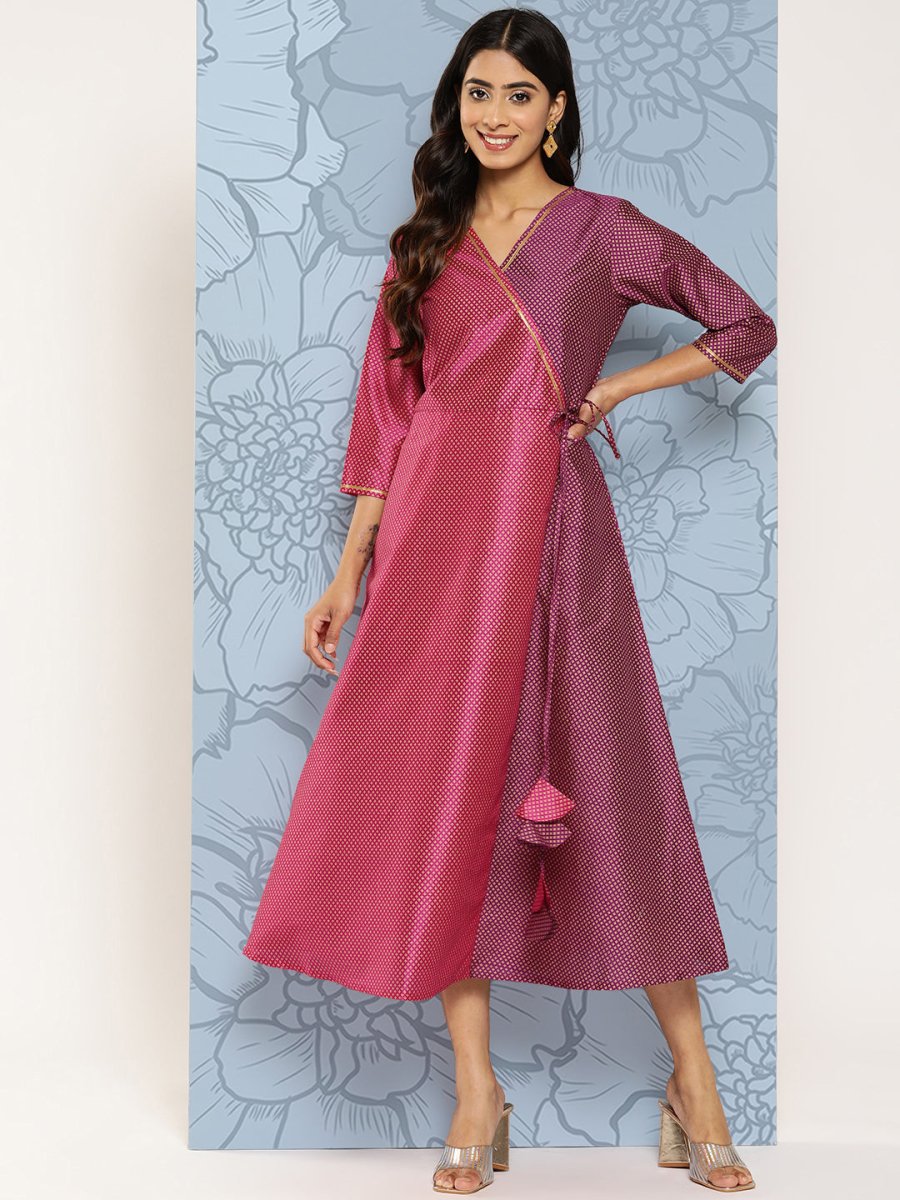 Ahalyaa Colourblocked Printed Wrap Ethnic Dress