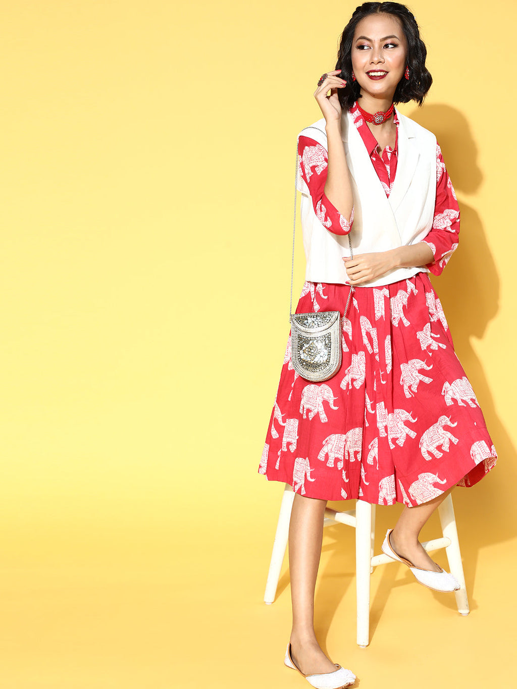 InWeave Red Elephant Flared Dress