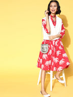 InWeave Red Elephant Flared Dress