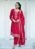 Yash Enterprise Pink Vichitra Silk Party Wear Embroidery Suit Set - Distacart