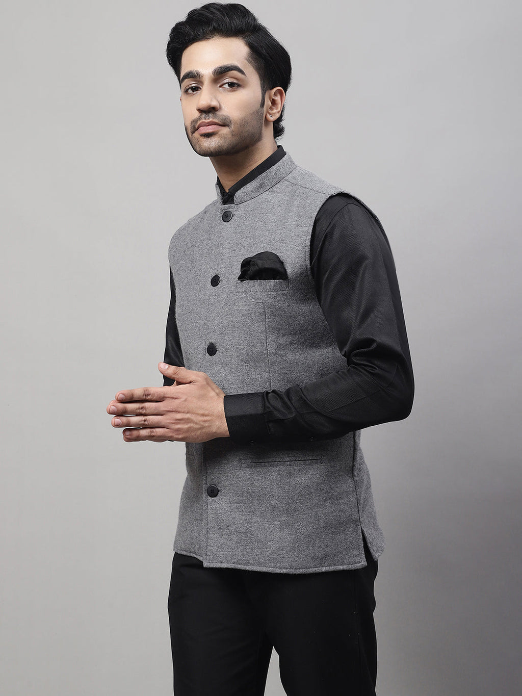 Even Apparels Men's Grey Pure Wool Nehru Jacket
